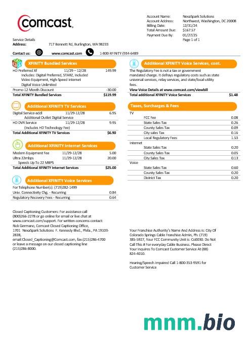 USA Utah Comcast rachunek za usługi komunalne szablon w formacie Word i PDF, Wersja 1